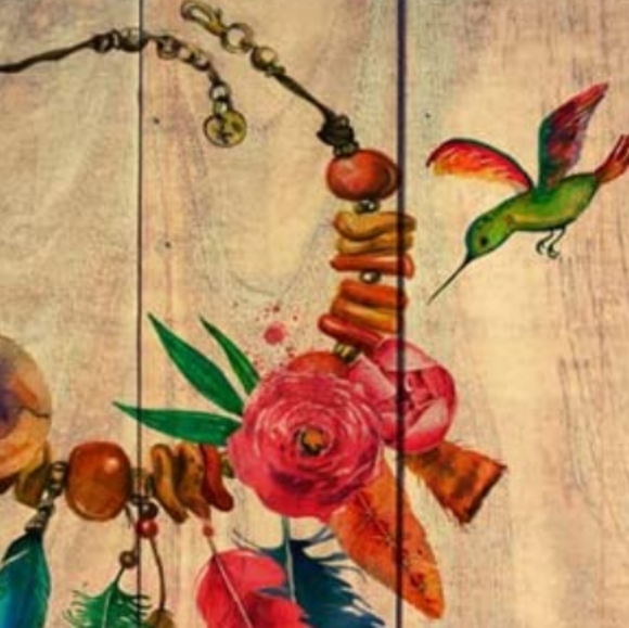 Flowers Feathers Hummingbird Butterfly Giclee Gallery Wrapped Canvas Art New - Picture 2 of 5